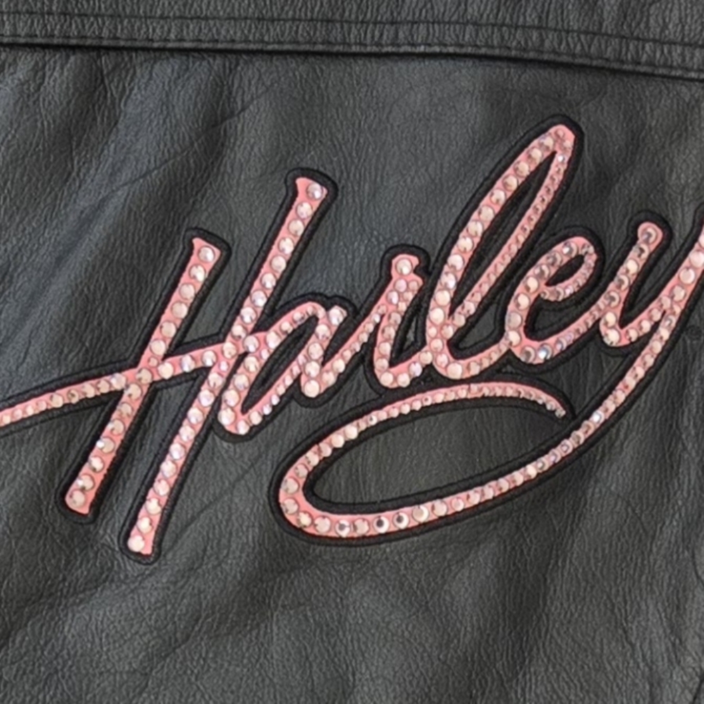 *RARE* Harley Davidson Women Pink Label Black Leather Biker Jacket S 98022-12VW